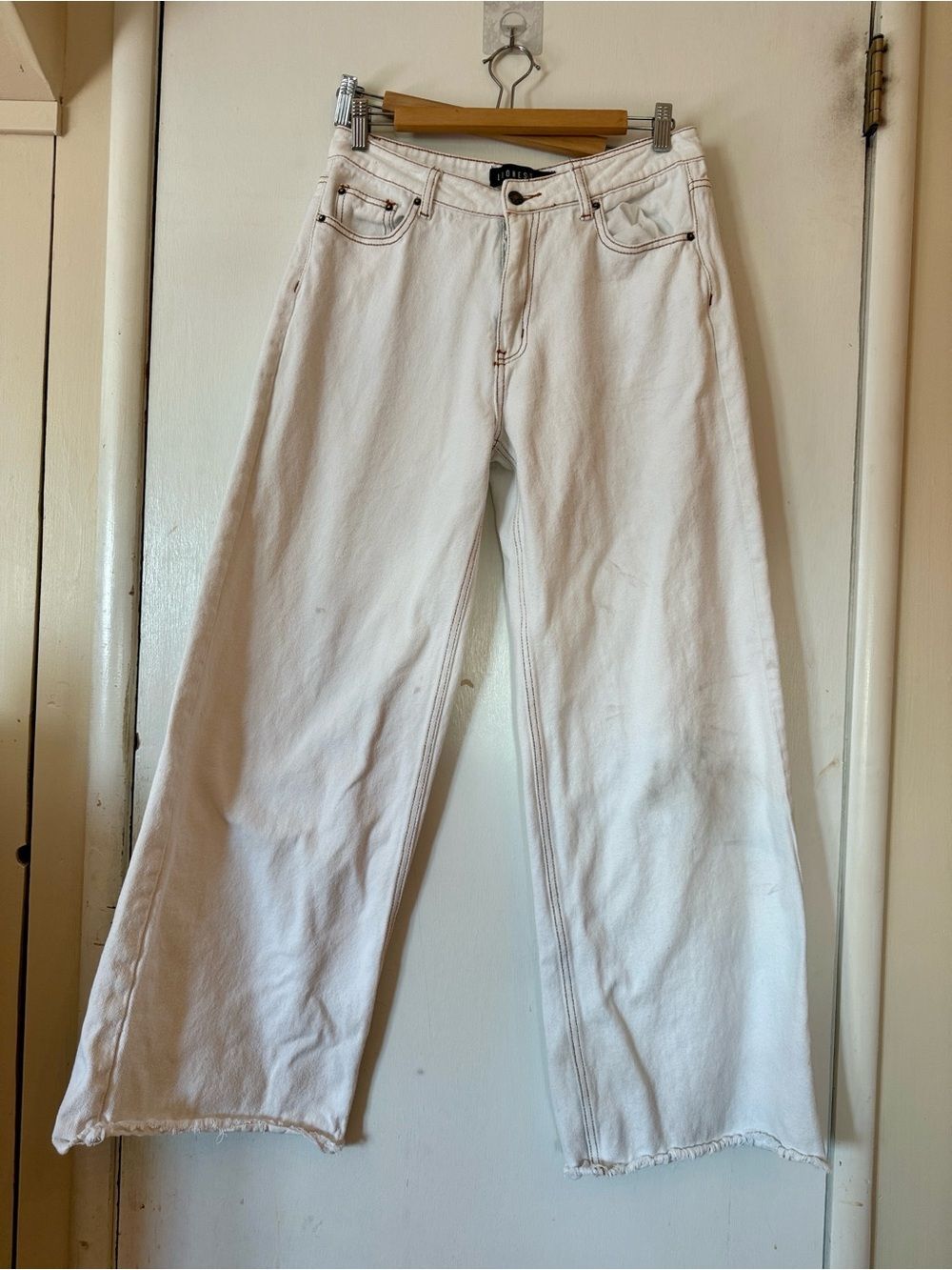 Lioness Contrast Stitch White Wide Leg Barrel Jeans Small 29